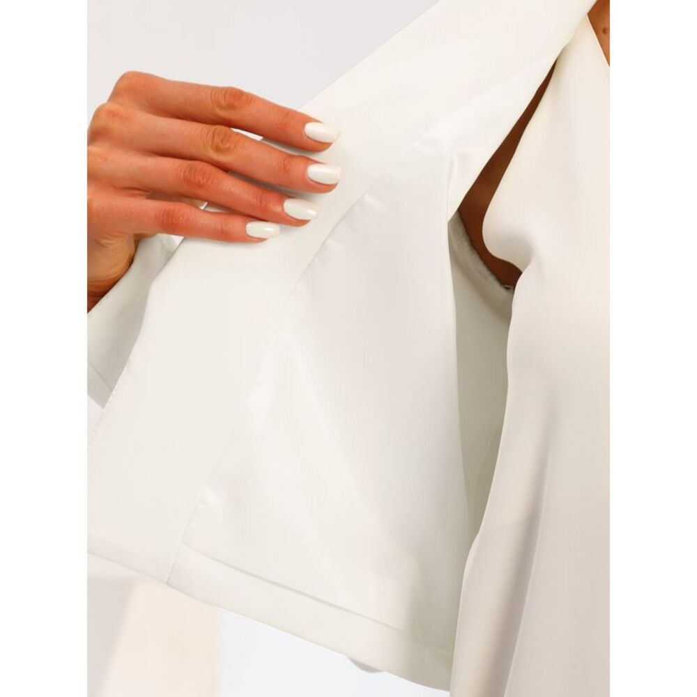 Lapel Collar Open Front Cardigan Cropped Blazer Jacket White - Picture 5 of 5